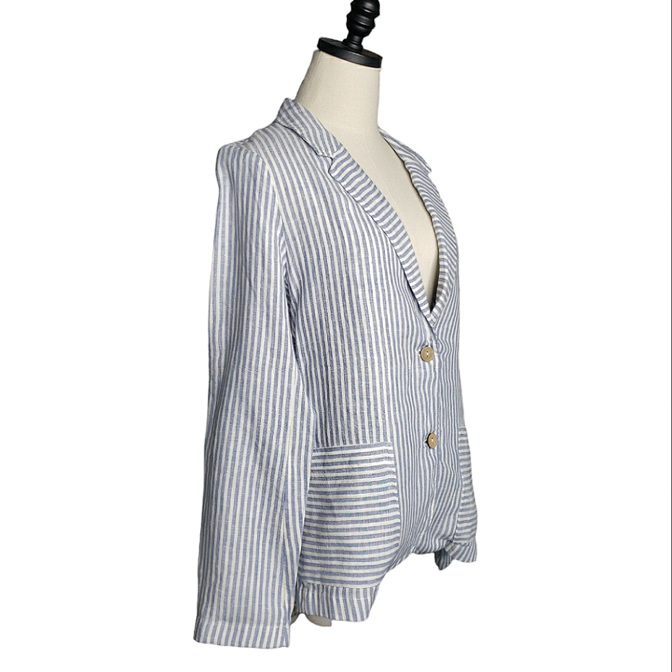 Tahari Linen Summer Blazer Striped French Slouchy Minamalist Academia Nautical
